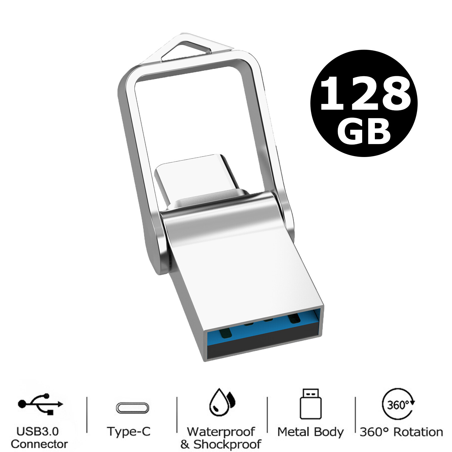 128GB USB3.0 C Flash Drive 2 in 1 Dual Drive U-Disk OTG Memory Stick for Car Lot