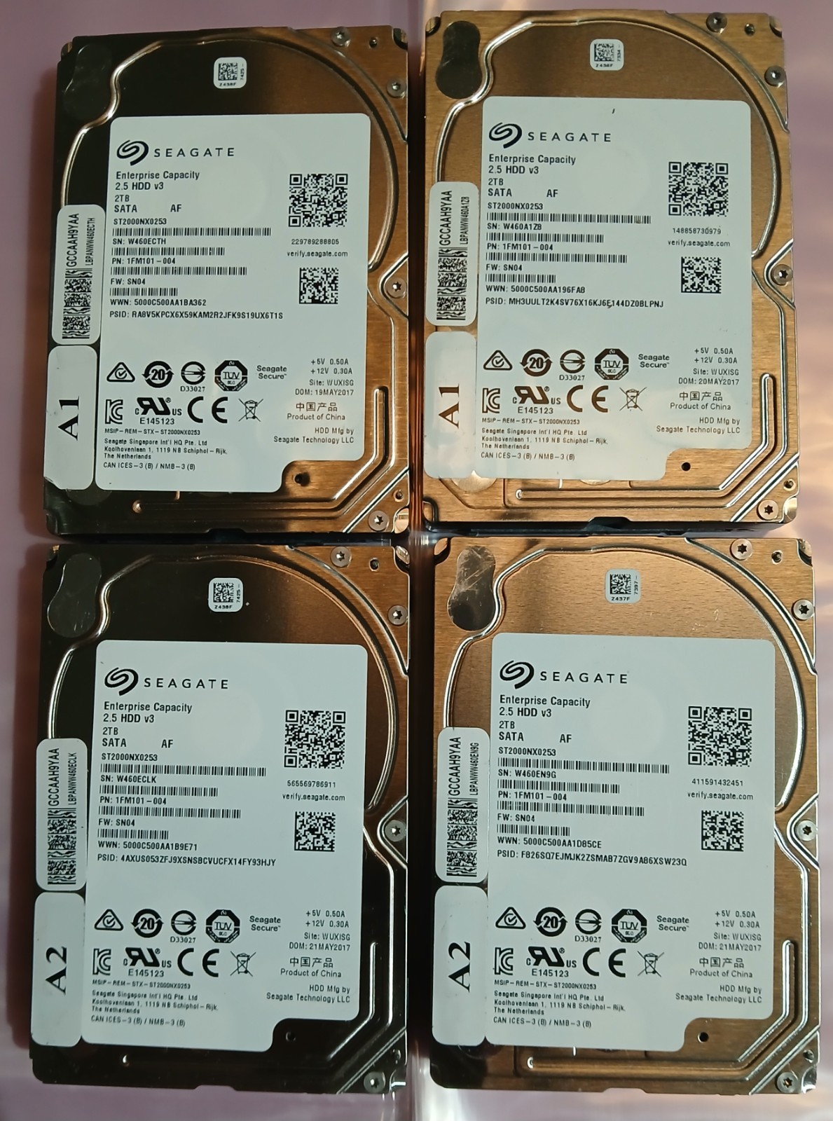 Lot of (4) Seagate ST2000NX0253 2TB SATA 2.5" Enterprise Capacity v3 - tested
