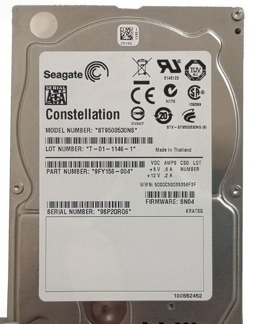 ST9500530NS, 9FY156-004 Seagate 500GB FW:SN04 7200RPM SATA 2.5" Hard Drive New