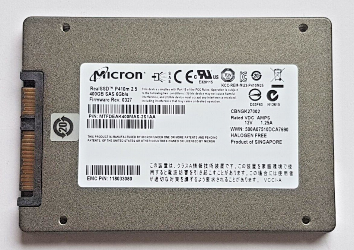 400GB SAS 6Gb/s Micron RealSSD P410m MTFDEAK400MAS-2S1AA 2D-NAND MLC SSD 2.5"
