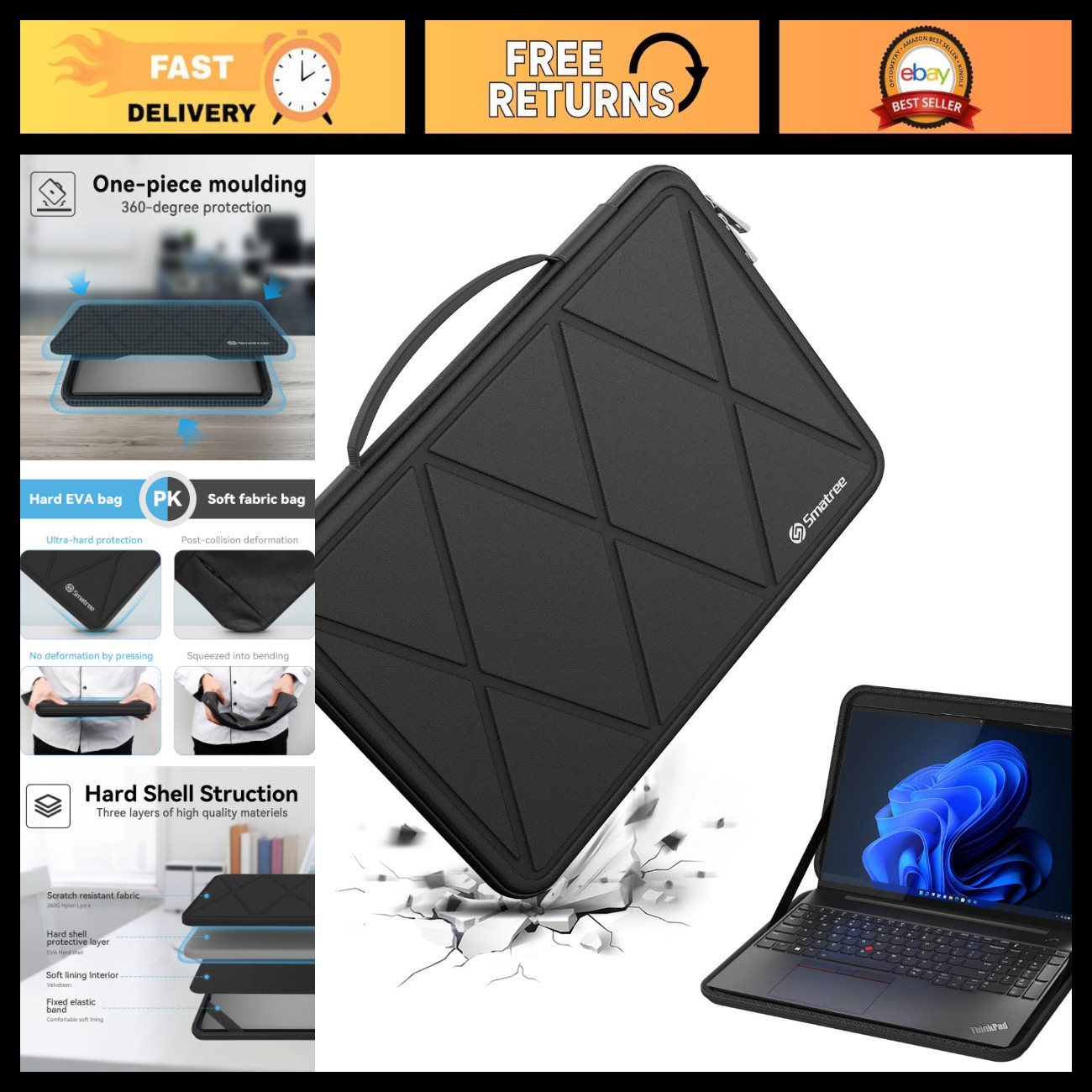 Hard EVA Protective Sleeve Case for 16" Lenovo ThinkPad E16 - Shockproof & Light