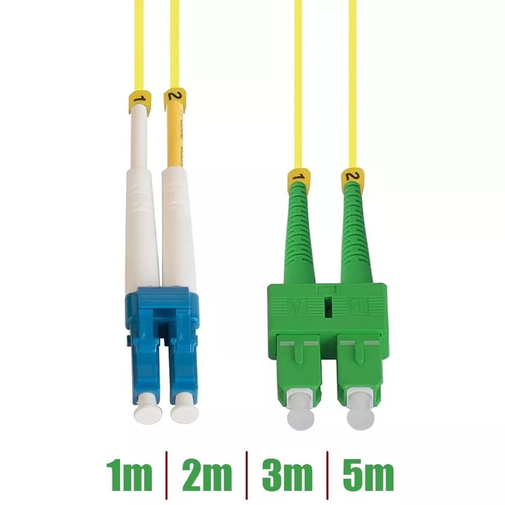 1 2 3 5M LC/UPC to SC/APC Fiber Optic Singlemode Duplex 9/125 Patch Cable Yellow