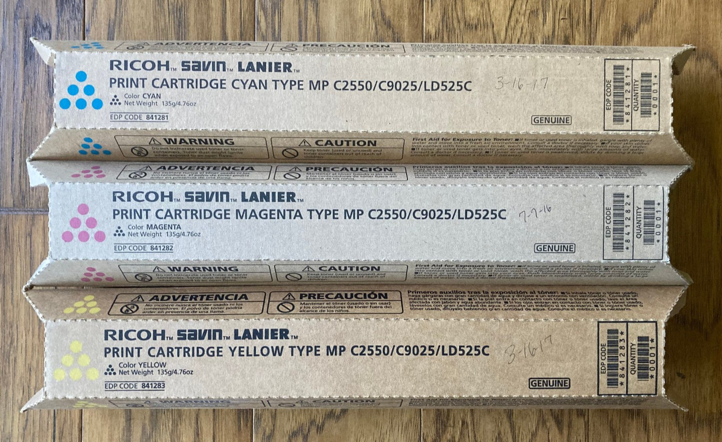Qty. 3 - Ricoh Type MP Cyan Magenta Yellow Toner Cartridge OEM New 