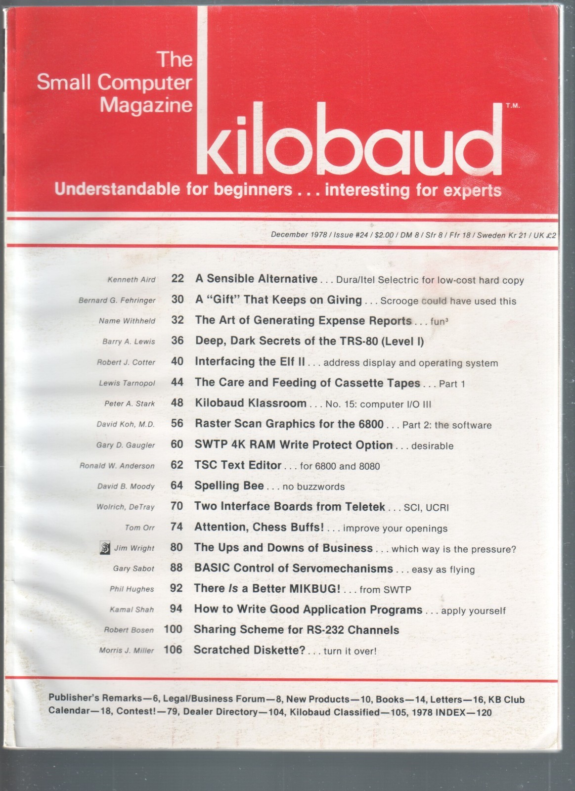Kilobaud Computer Hobbyist Magazine Issue 24 December 1978