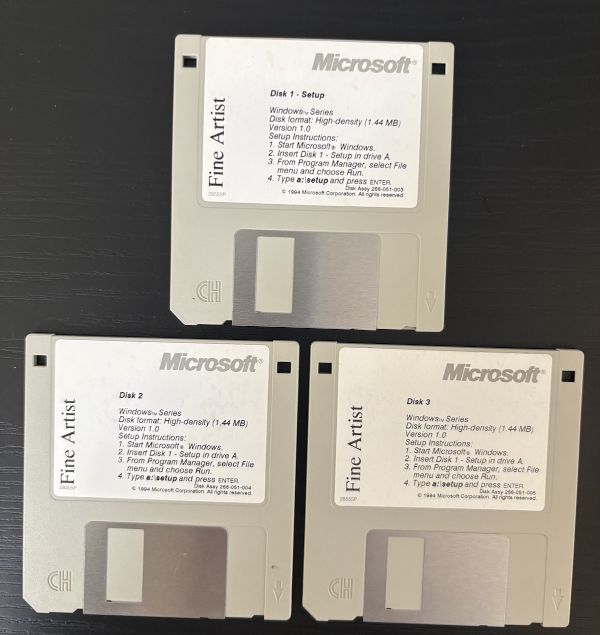 Microsoft FINE ARTIST Mac 1.0 Set of 3  3.5" Diskettes Floppy Vtg