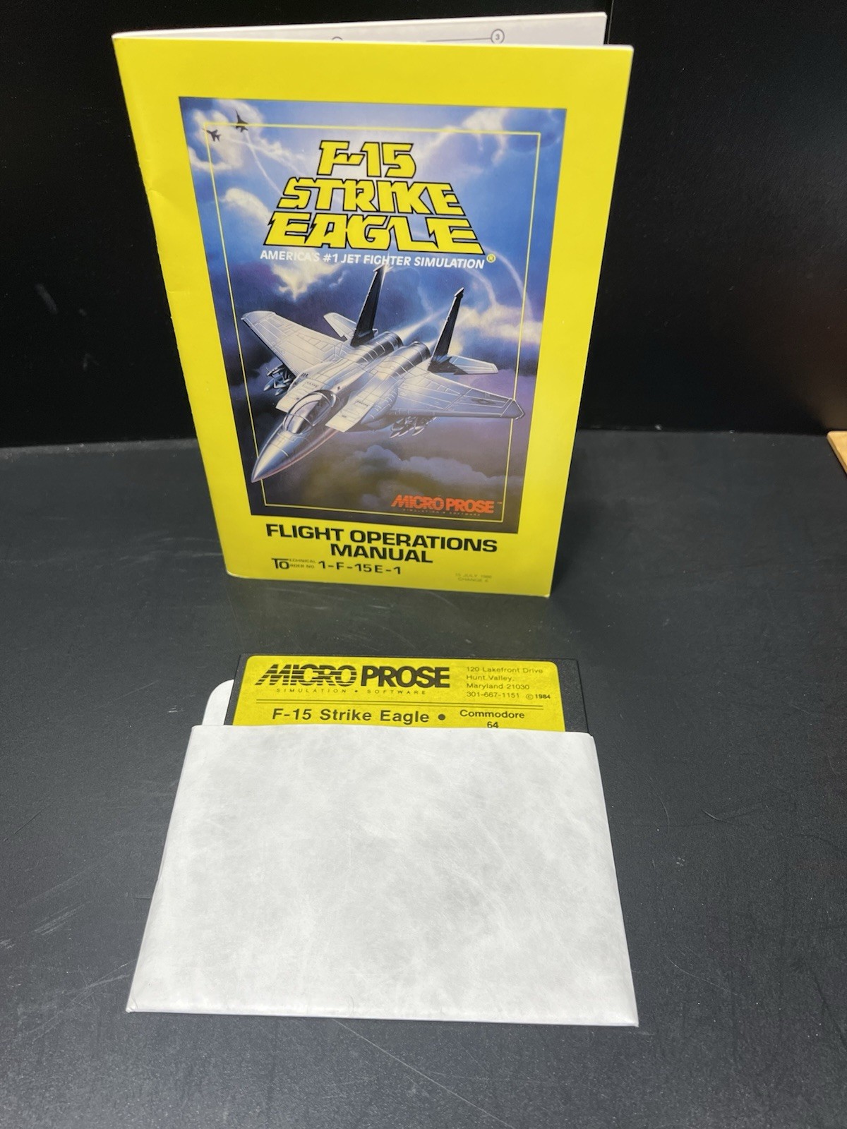 F-15 Strike Eagle Jet Fighter Simulation Commodore 64 Manual and 5.25 Disk Vtg