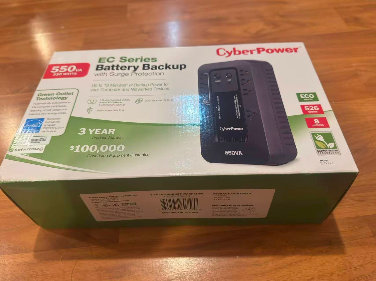 CyberPower EC550G Ecologic UPS Systems 550VA/330W, 120 VAC, NEMA 5-15P Brand New