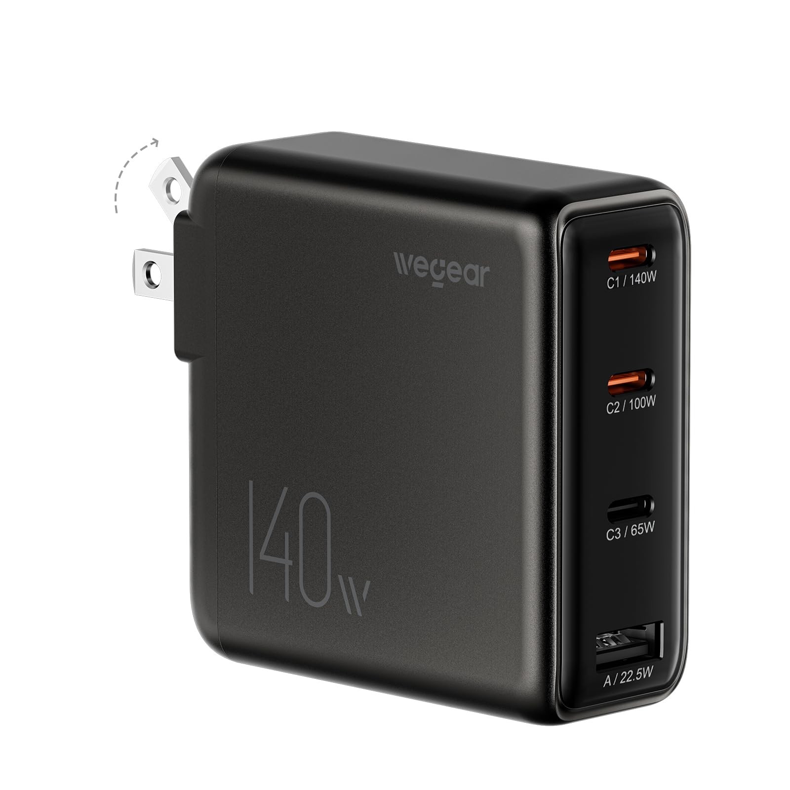 wegear 140W USB-C Charger for Laptop, Slim 4-Port PD 3.1 GaN Block-Black