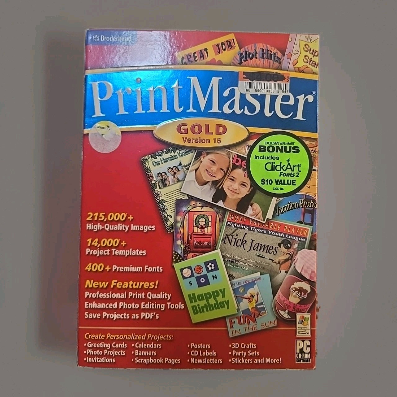 Broderbund PrintMaster Gold Version 16 PC CD-ROM Graphics Templates NEW