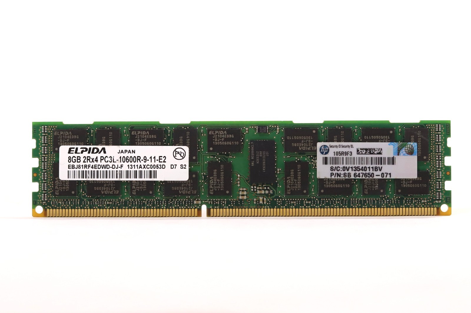 Elpida 8GB 2Rx4 PC3L-10600R-9-11-E2 ECC REG Server Memory EBJ81RF4EDWD-DJ-F