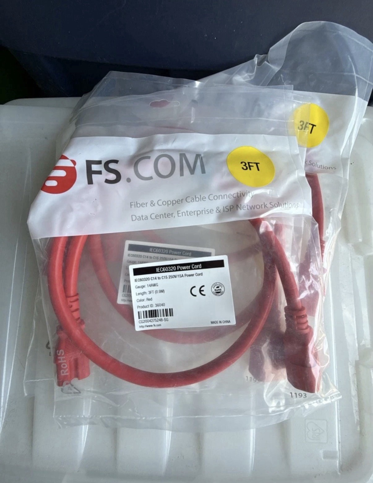 C2G 3ft (0.9m) 14AWG Power Cord (IEC320C14 to IEC320C13) Red Model 17535