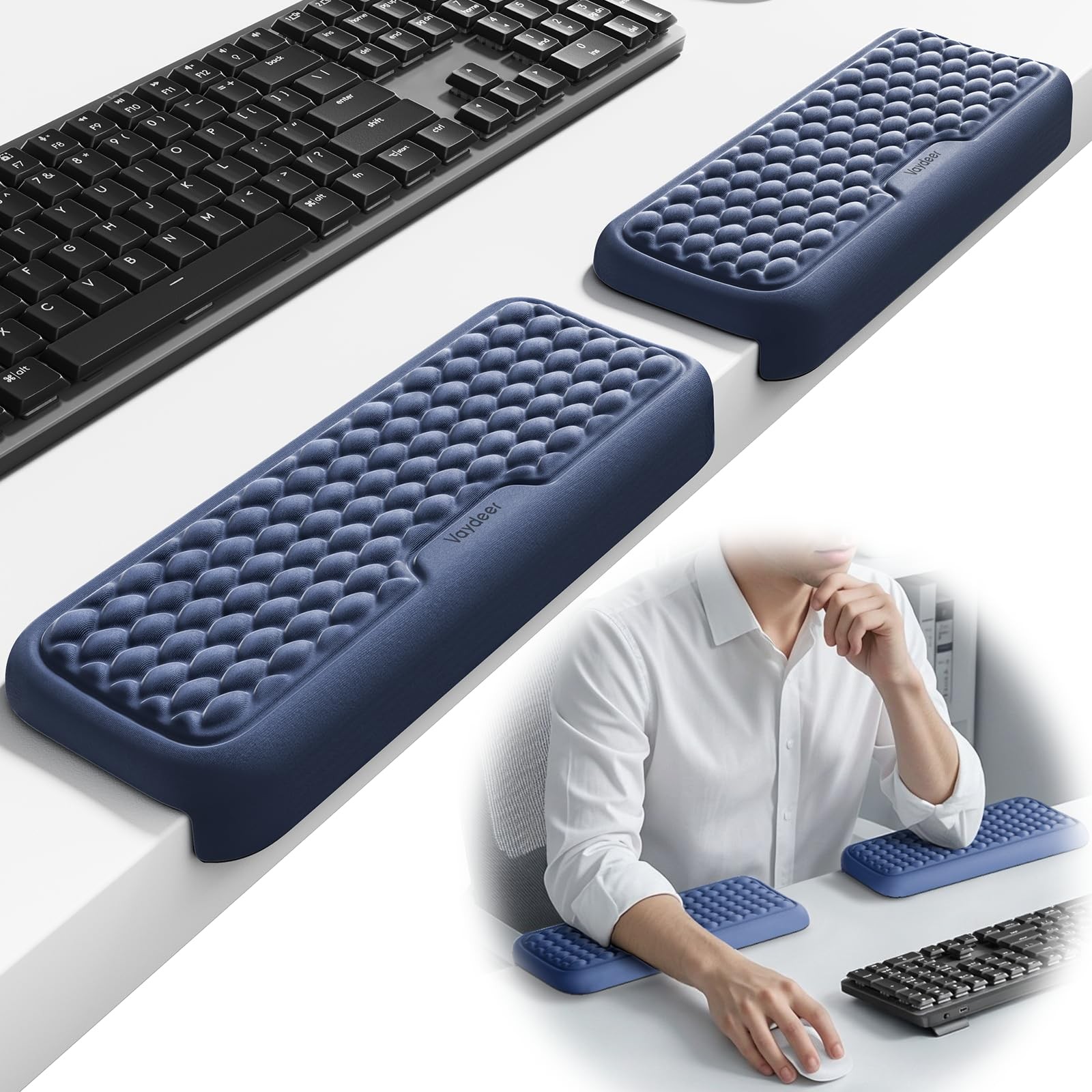 Vaydeer 2Pcs Elbow Pad for Desk, L-Shaped Arm Rest Desk 18 x 3.5 inches, Blue