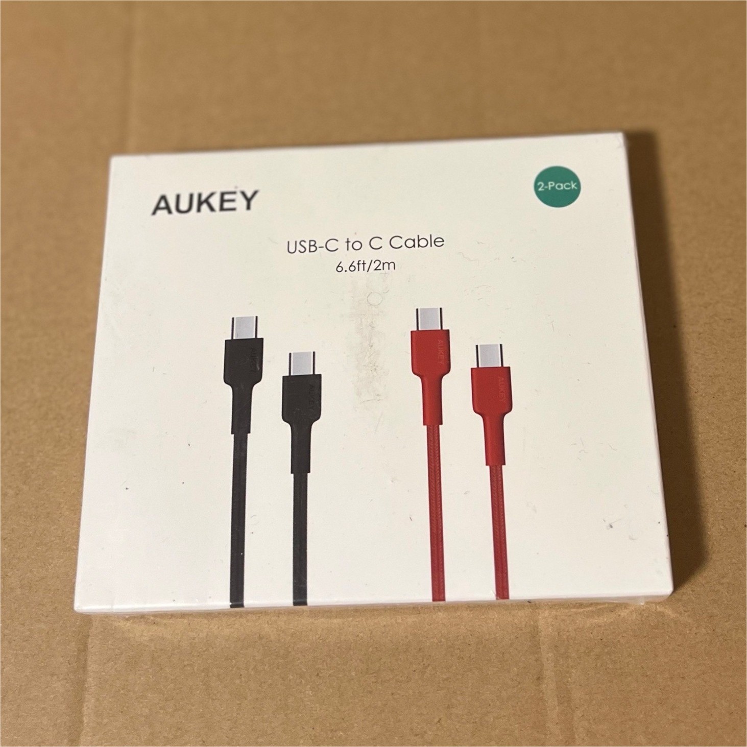 Aukey USB-C to USB-C Cable 2-Pack 6.6ft/2m Black Red CB-CD28 USB Cable