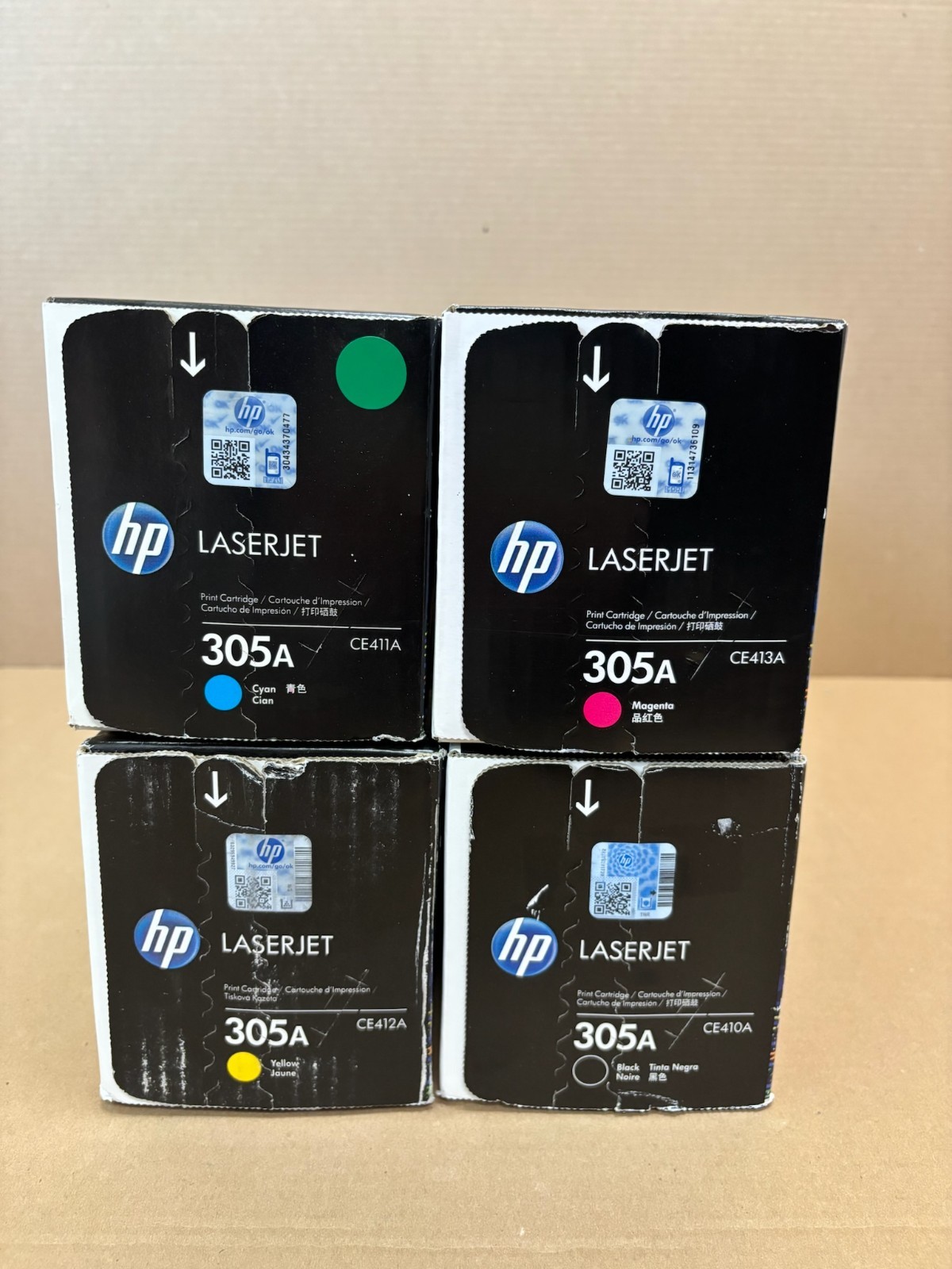 4 New Genuine HP 305A Pro 300, 400 CMYK Toners CE410A, CE411A, CE412A, CE413A