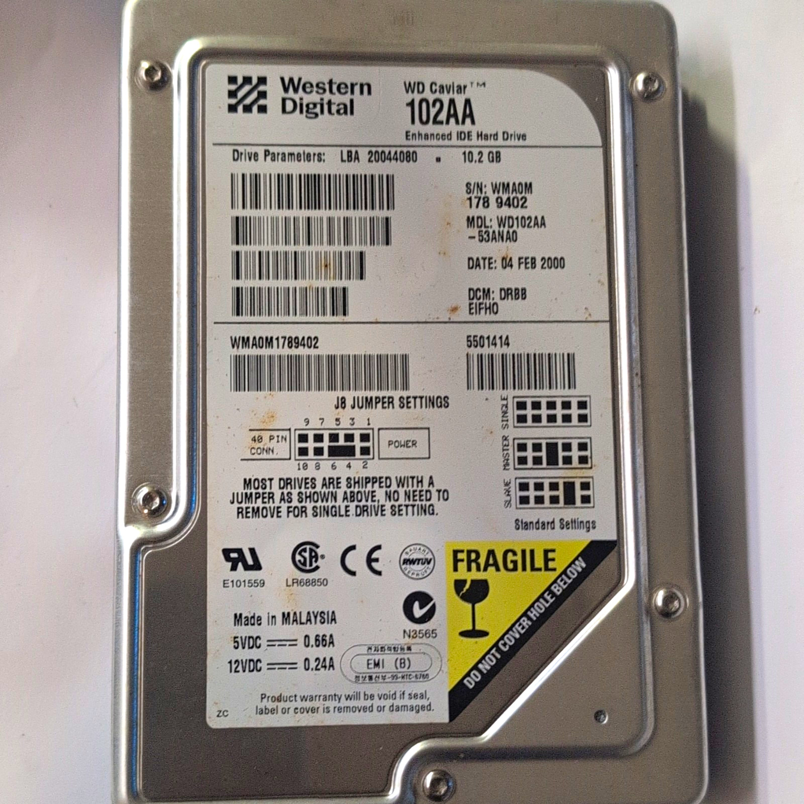 Western Digital WD Caviar 102AA 10.2GB 3.5" IDE 5400RPM 2MB PC HDD