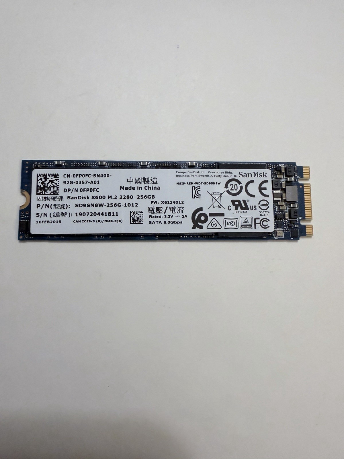 SanDisk X600 256GB M.2 2280 SATA Laptop Solid State Drive SD9SN8W-256G-1012