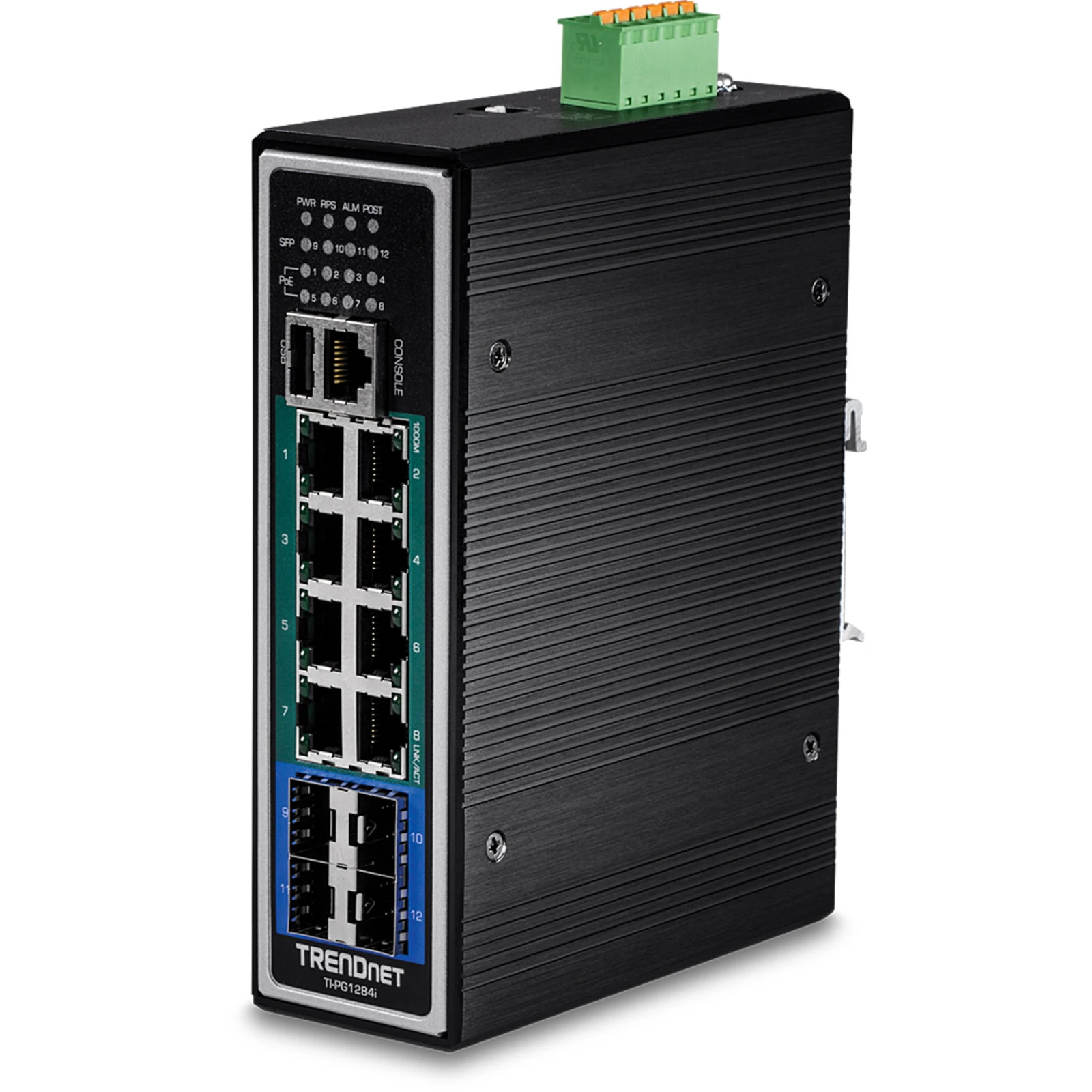 TRENDnet TI-PG1284I 12-Port Industrial Gigabit L2+ Managed PoE+ DIN-Rail Switch