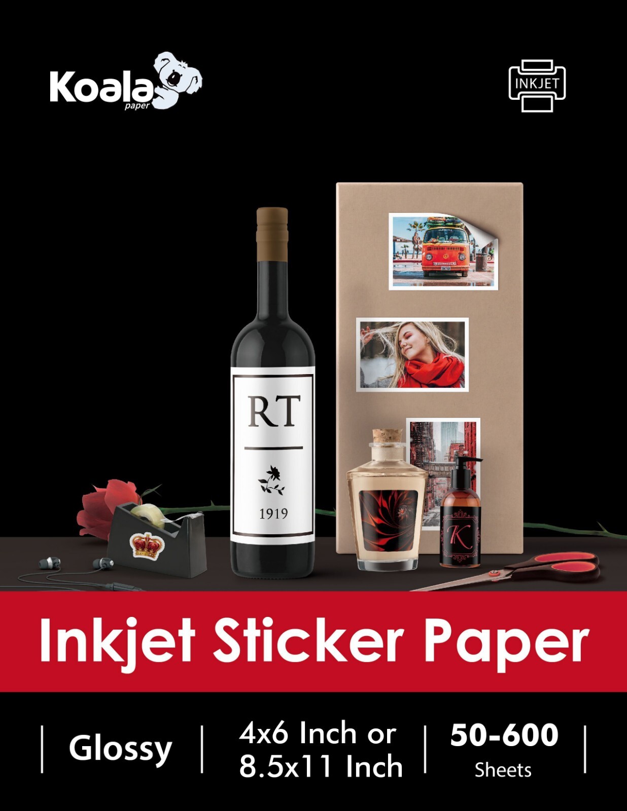 Lot 50-600 PK Koala Glossy Sticker Paper 8.5x11 4x6 Adhesive Photo Paper Inkjet