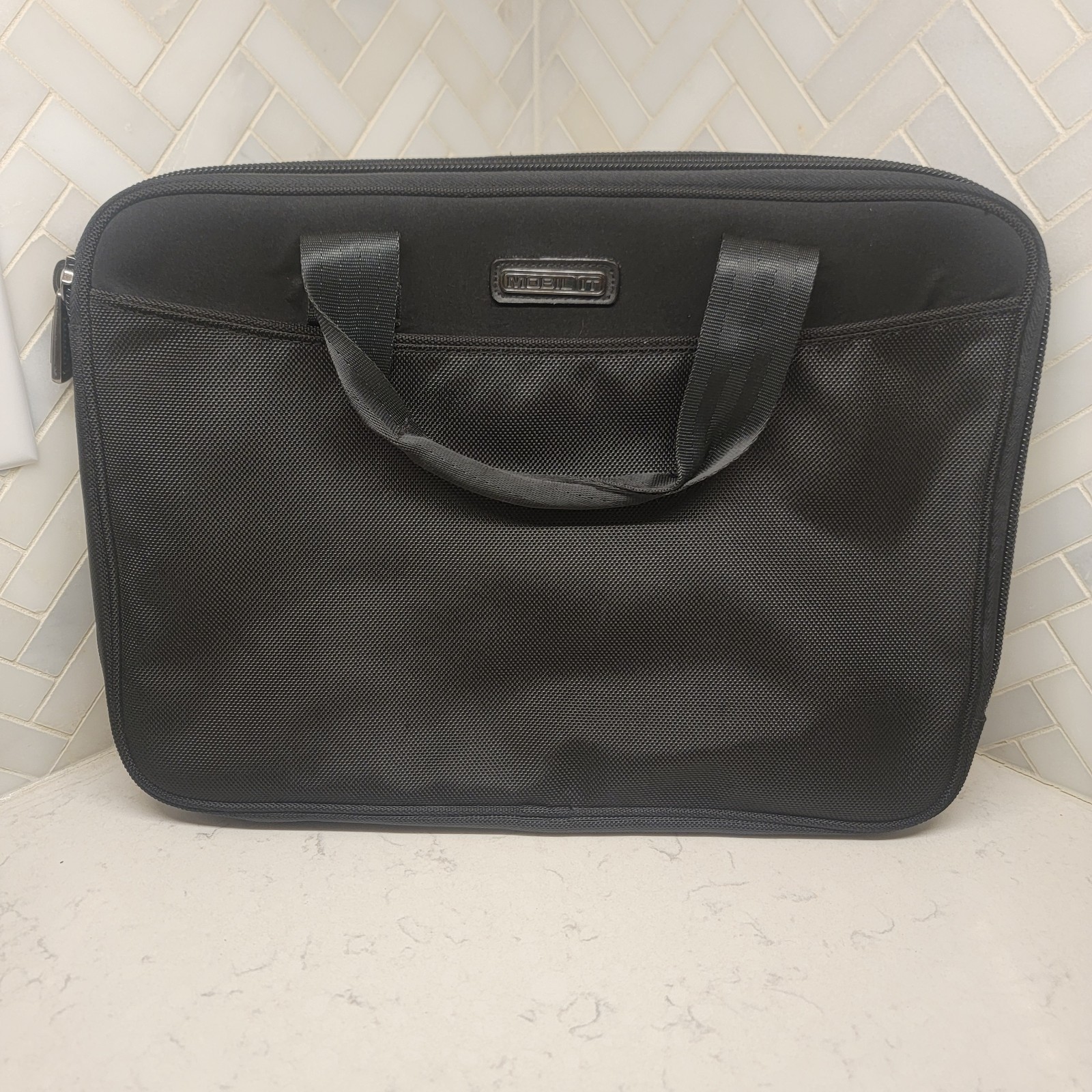Mobil IT Black Nylon Briefcase with Partitions and Red Interior