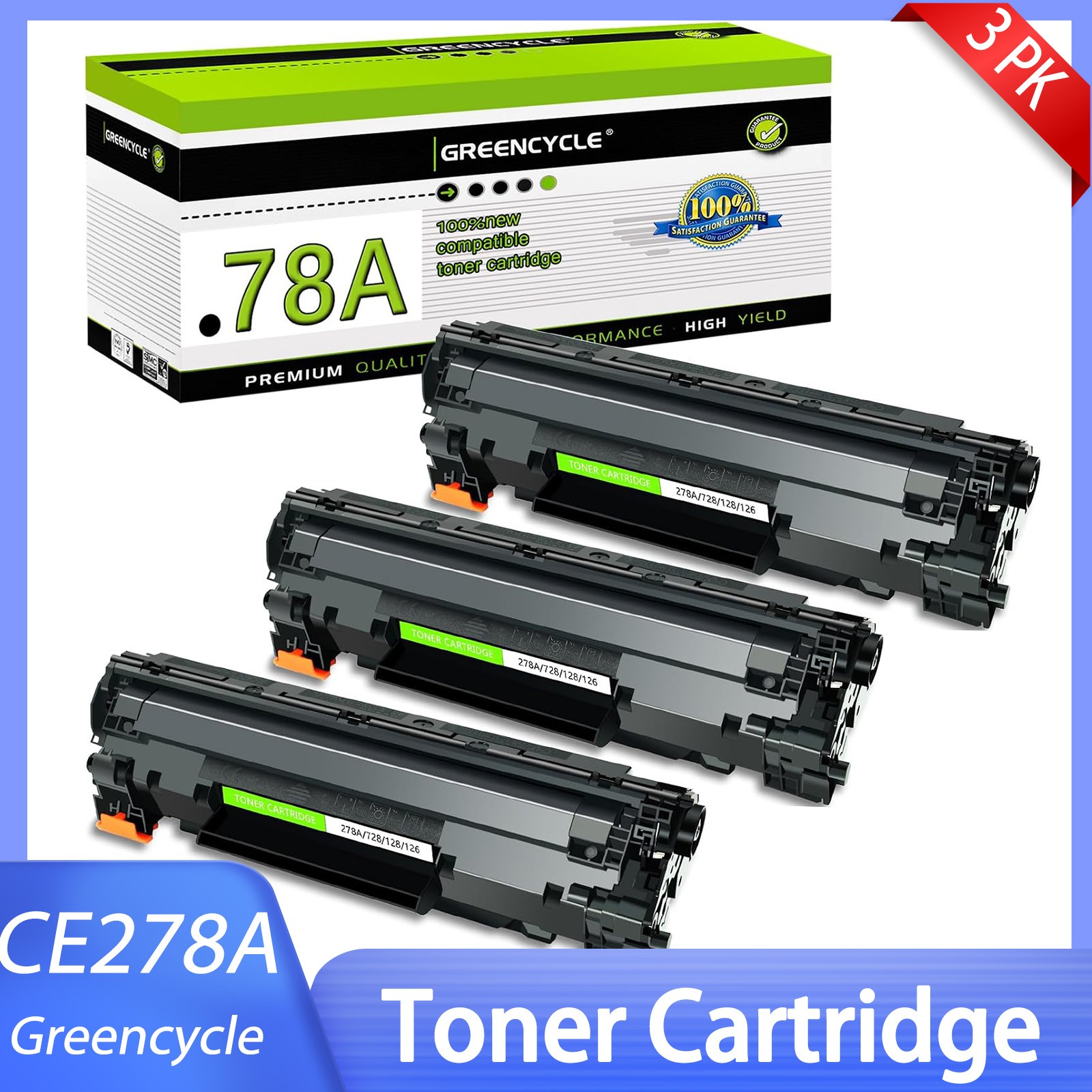 3 Pack CE278A 78A Toner Cartridge Compatible with HP LaserJet M1536dnf P1606dn