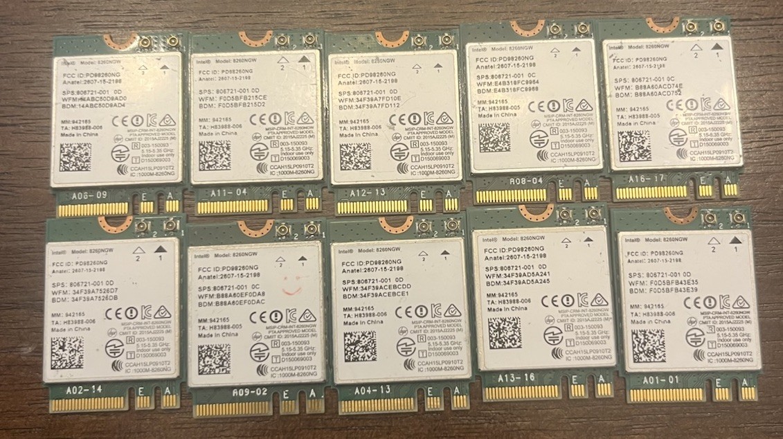 Intel 8260NGW Wireless AC+BT4.2 Wi-Fi Card Lot Of 10 Working Cards