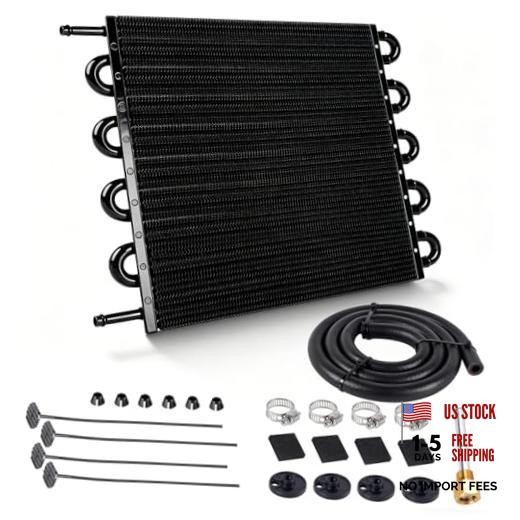 10 Pass Transmission Oil Cooler, 5/16" Aluminum Tube and Fin Cooler Kit 10 Row