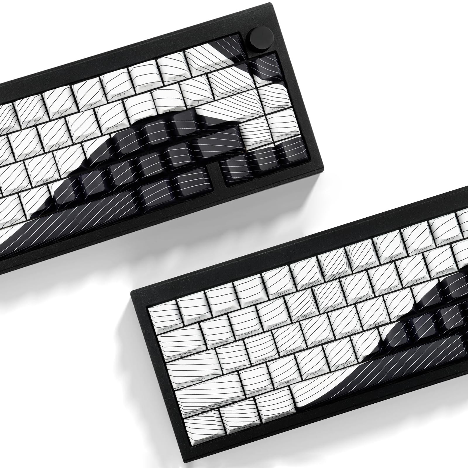 PBT Keycaps,White & Black Topographic 128 Keys Shine Through Side Print Keyca...