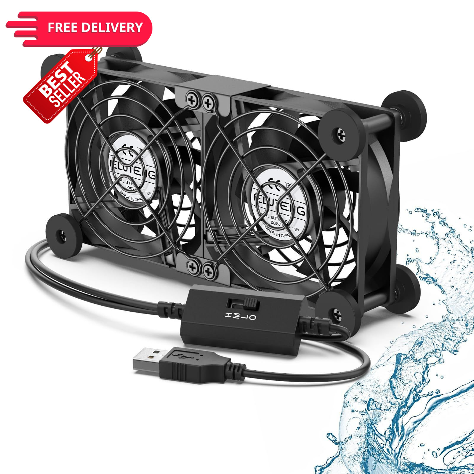 ELUTENG Dual Cooling Fan Whisper Quiet 80mm USB 3 Adjustable High