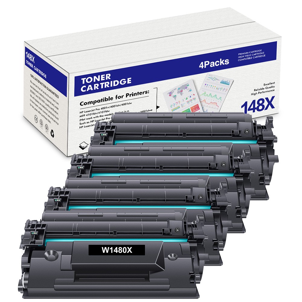 4PK No Chip 148X W1480X Toner Cartridge for HP LaserJet Pro 4001n MFP 4101fdw