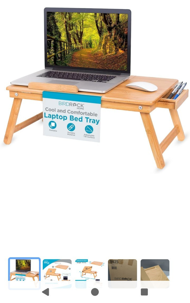 BirdRock Home Bamboo Adjustable Folding Laptop Bed Tray for 15 in Laptop