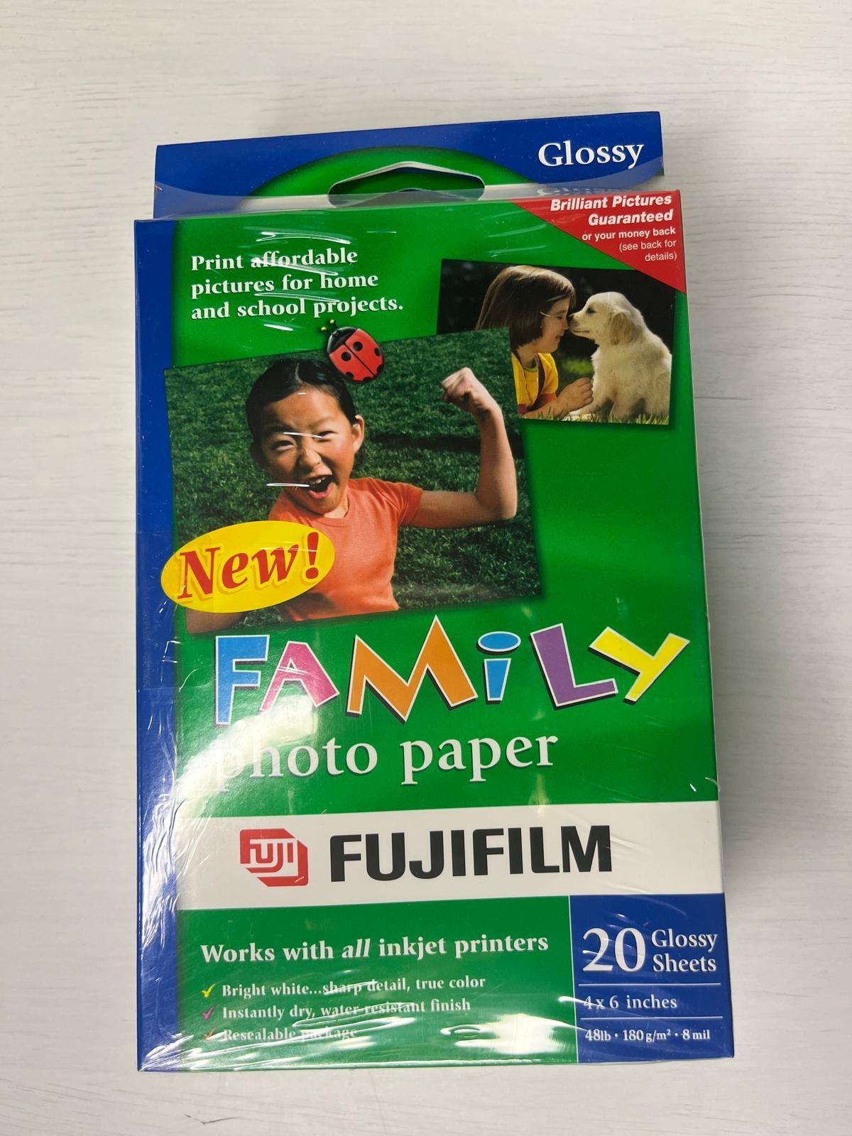 Pack of 5 FujiFilm 4x6 Family Photo Paper, 20 Glossy Sheets/Pack