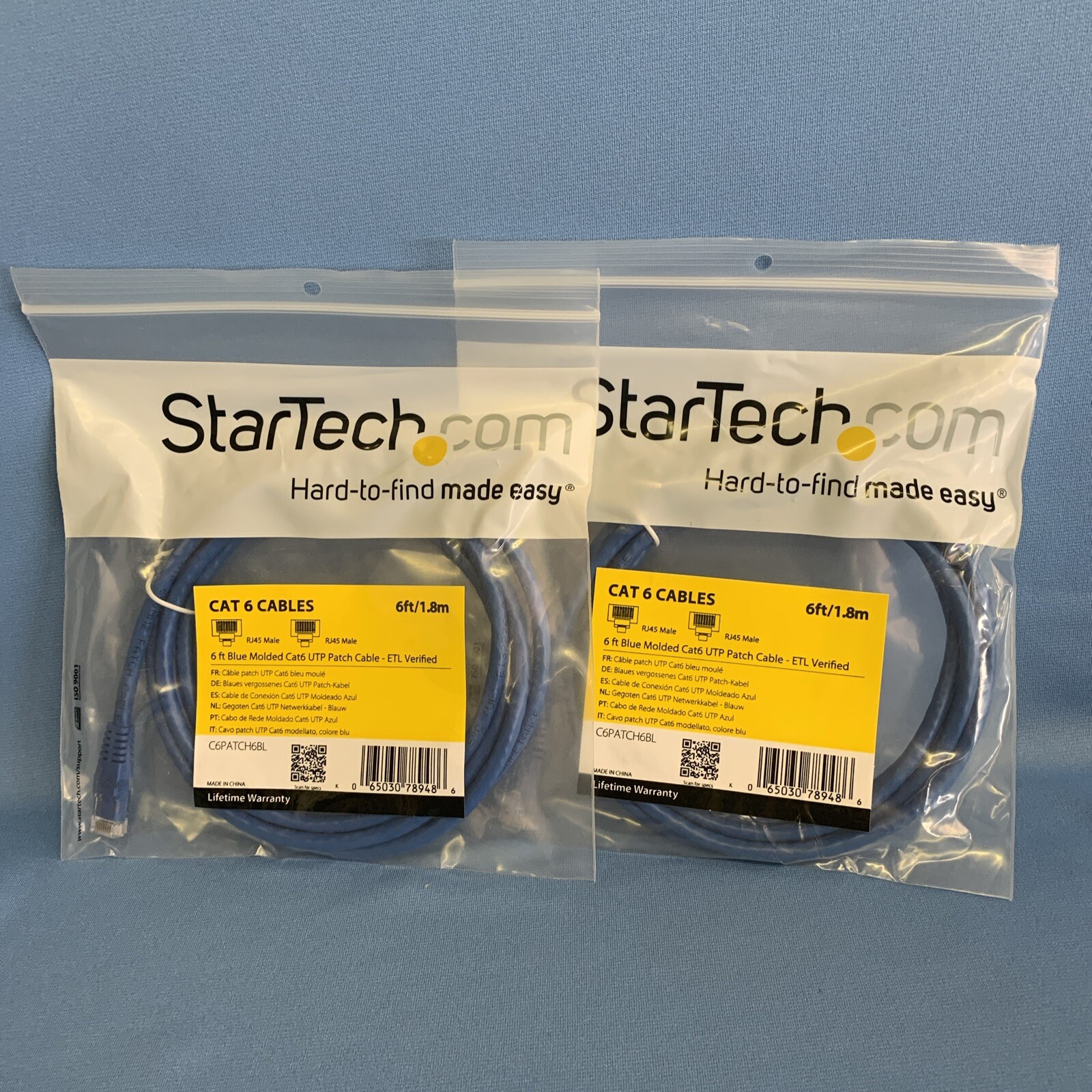 2pack: StarTech C6PATCH6BL 6 ft Blue Molded Cat6 UTP Patch Cable - ETL Verified