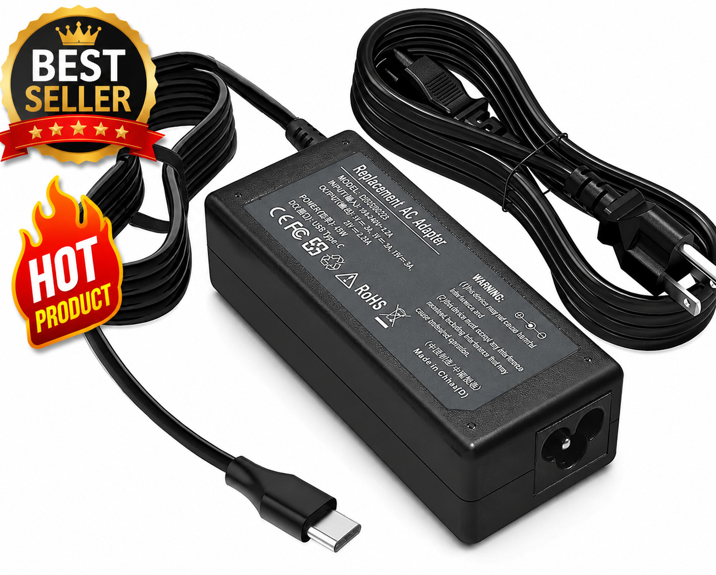 45W USB-C Type C Chromebook Charger Laptop Power Adapter Fast Charging