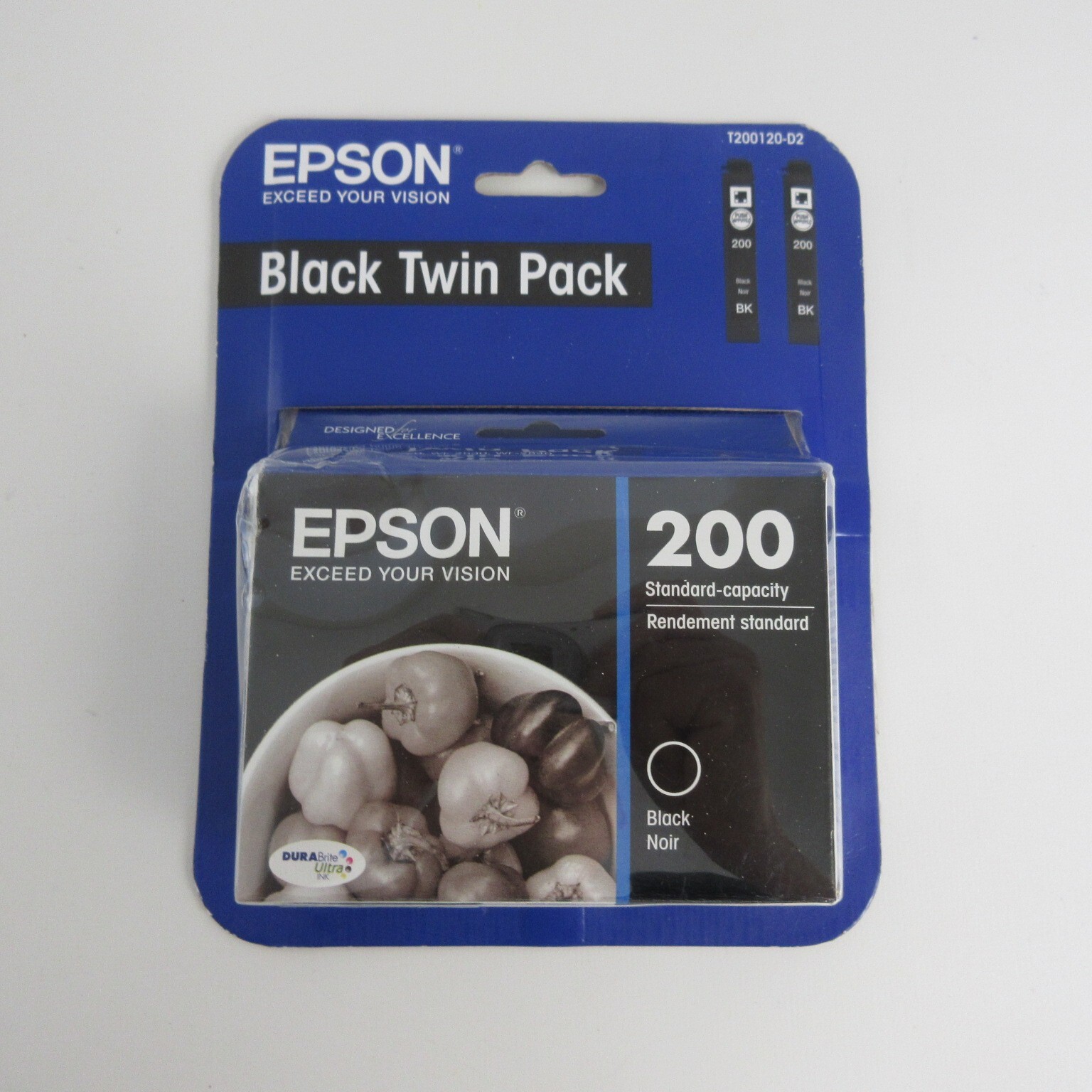2 Pack Epson 200 Black Ink Cartridges Genuine T200120 12/2018