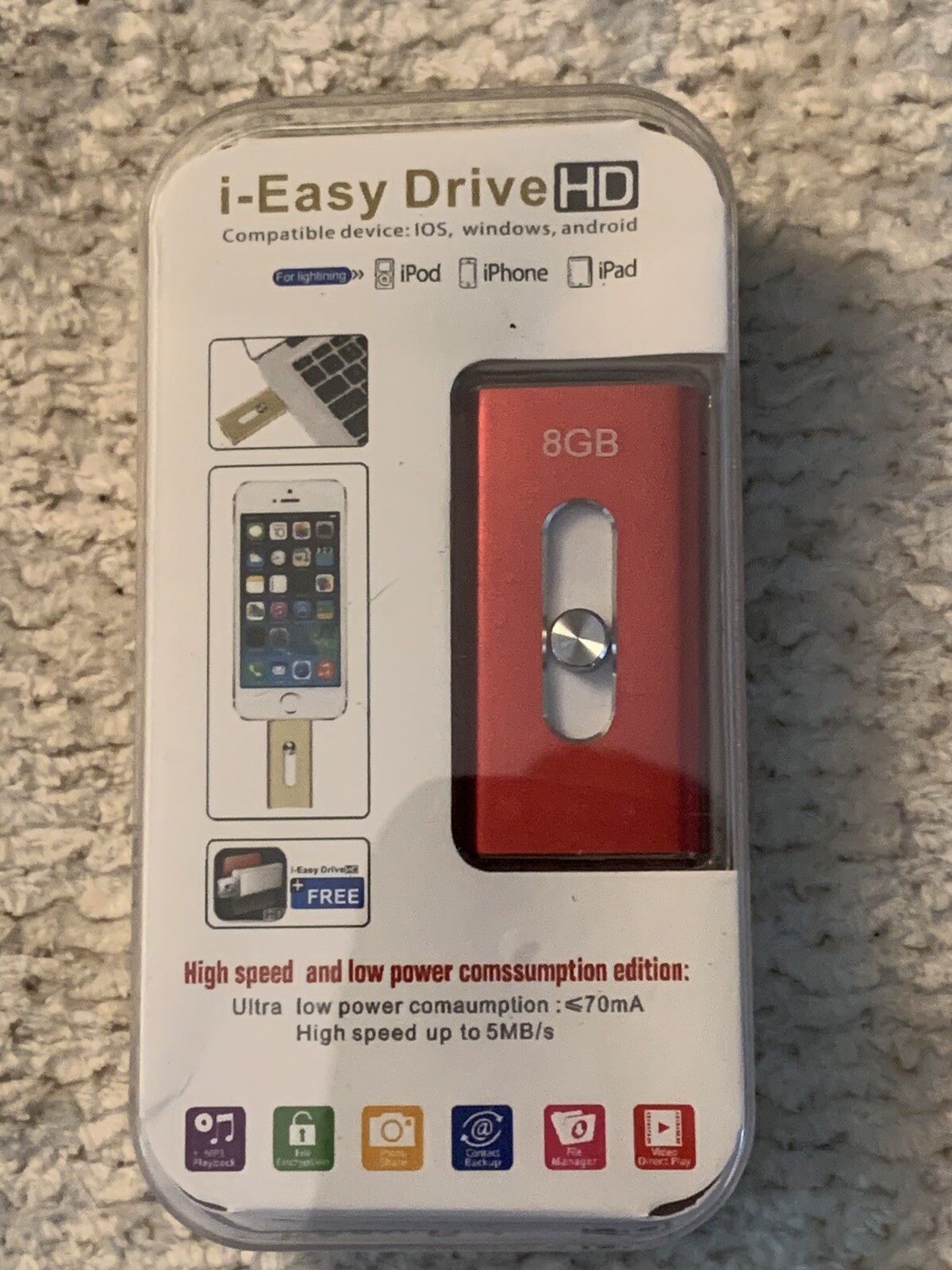 i-Easy Drive HD 8GB *BRAND NEW/NEVER USED* (BACK-UP DRIVE FOR IOS/WINDOWS/ANDROI