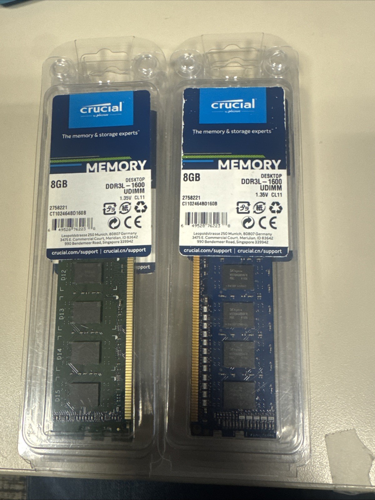 (1) Crucial 8 gb DDR3L -1600 UDIMM 1.35v CL11 memory mod CT102464BD160B.C16FPD