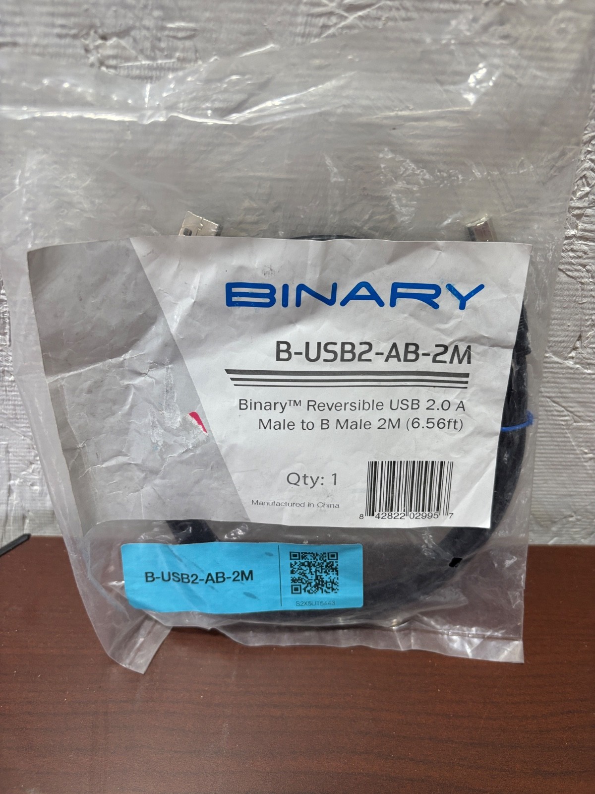 Binary B-USB2-AB-2M USB 2.0 Reversible A (Male) to B (Male) Cable, 2m (6.56')