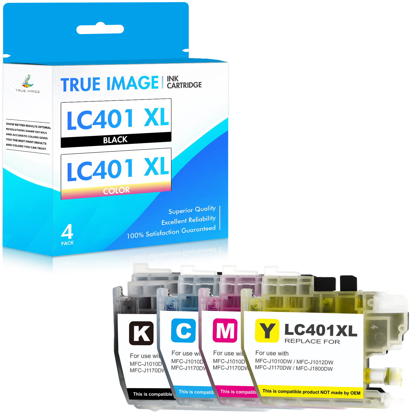 4Pc LC401 XL Ink Cartridge compatible for Brother LC401 MFC-J1010DW MFC-J1012DW