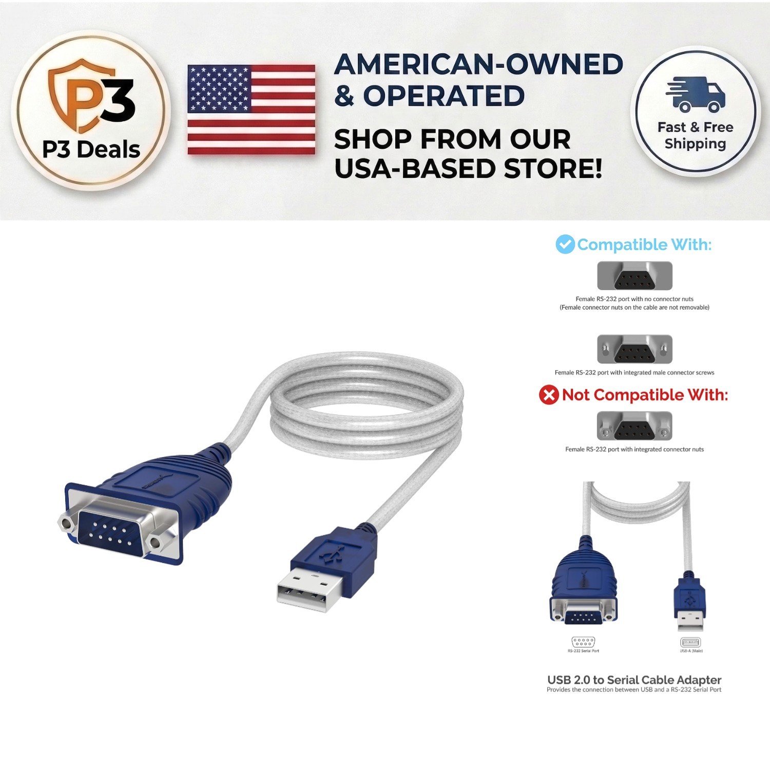Reliable USB to RS-232 Converter Cable, 6ft - Perfect for Printers & Servers