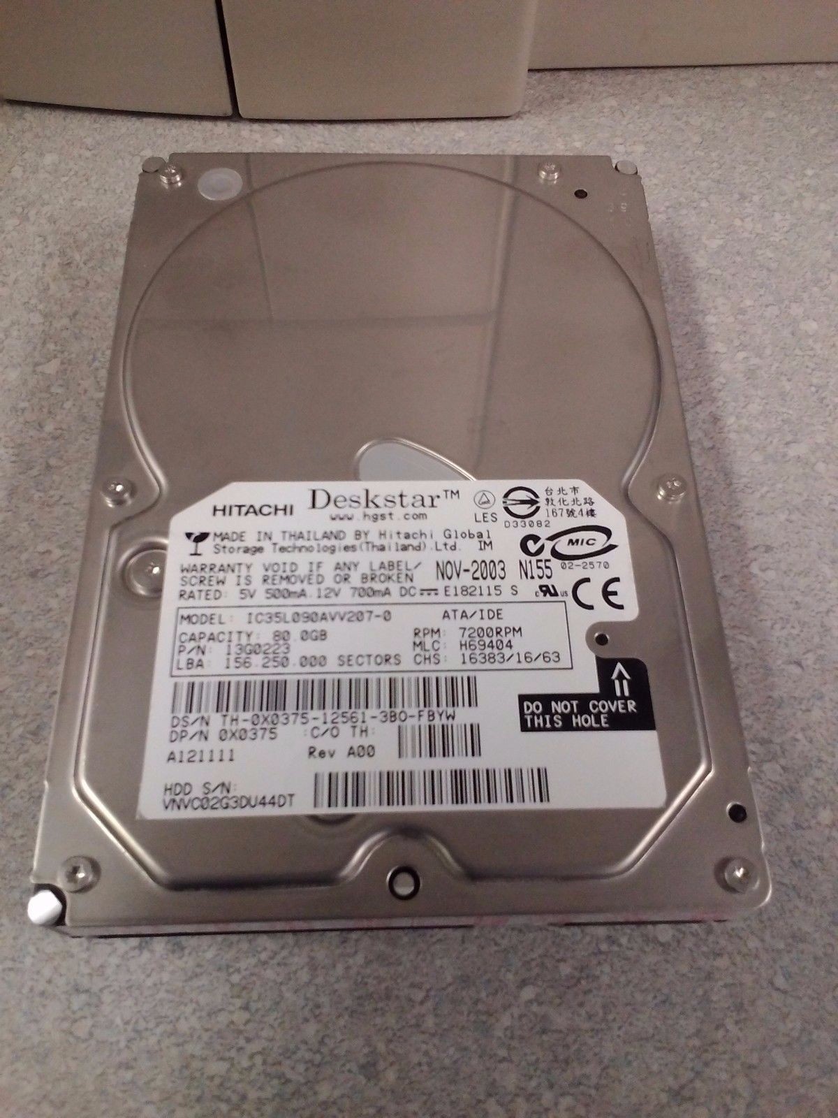 Hitachi IC35L090AVV207-0 13G0223 MLC H69404 08K2592 80GB IDE HDD Dell X0375