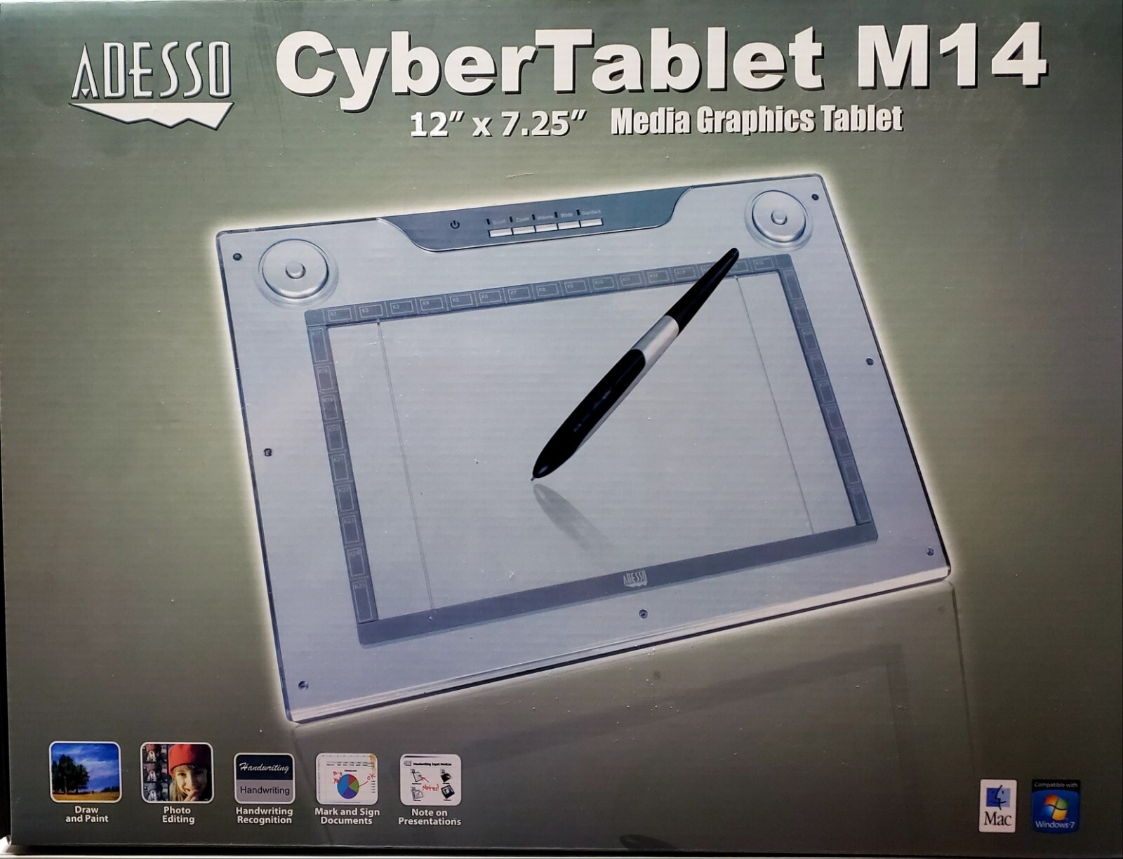 Adesso Cyber Media Graphics Tablet M14 12” x 7.25” Media Graphics Tablet
