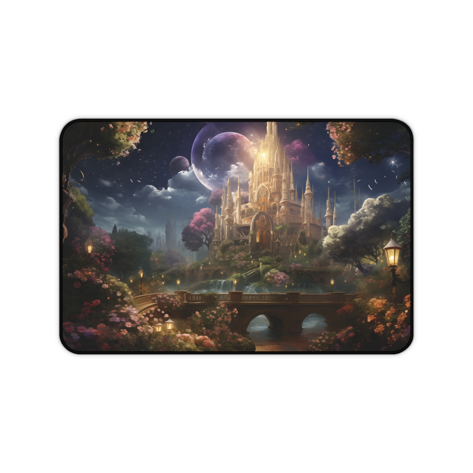 Mystic Castle Gaming Pad, Enchanted Forest Mouse, Aesthetic Desk Design.
