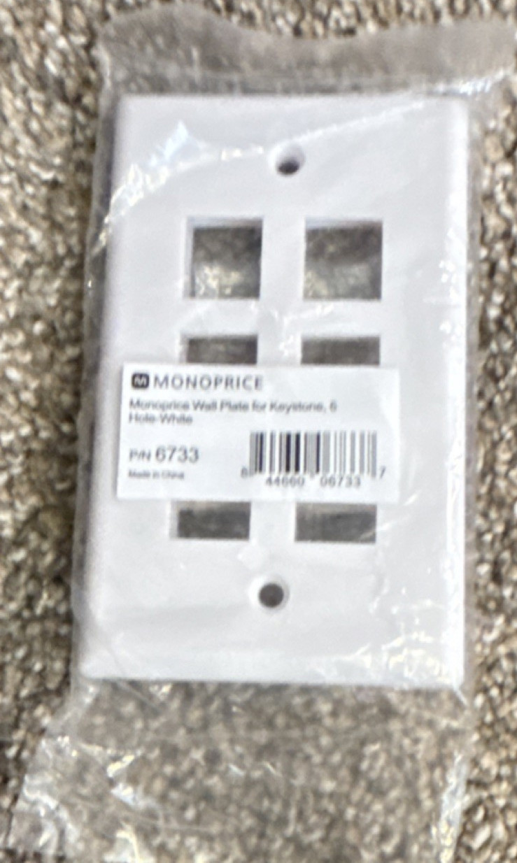 Monoprice Wall Plate Keystone 6 Port White Compatible Model 6733