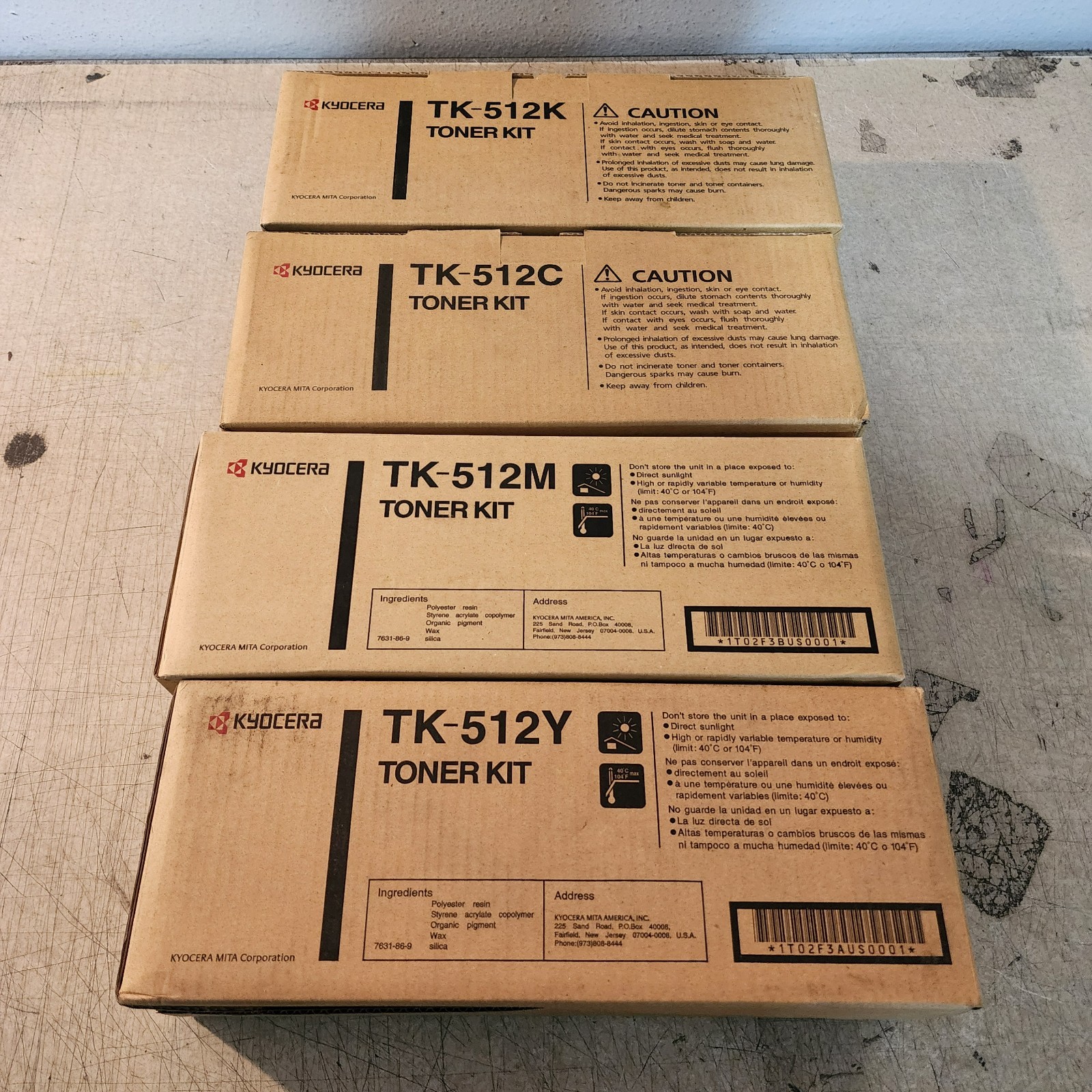 KYOCERA TK-512K TK-512C TK-512M TK-512Y Set Of 4 Genuine New OeM Boxed 