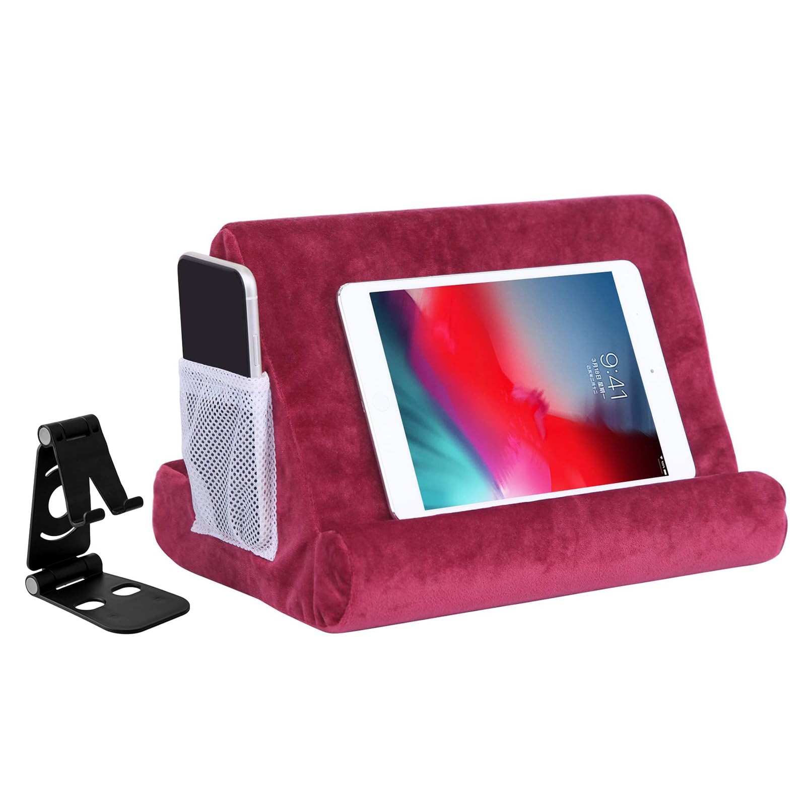 2pcs Multi-Angle Tablet Holder Cushion Stand with Net Pocket & Black Color Ph...