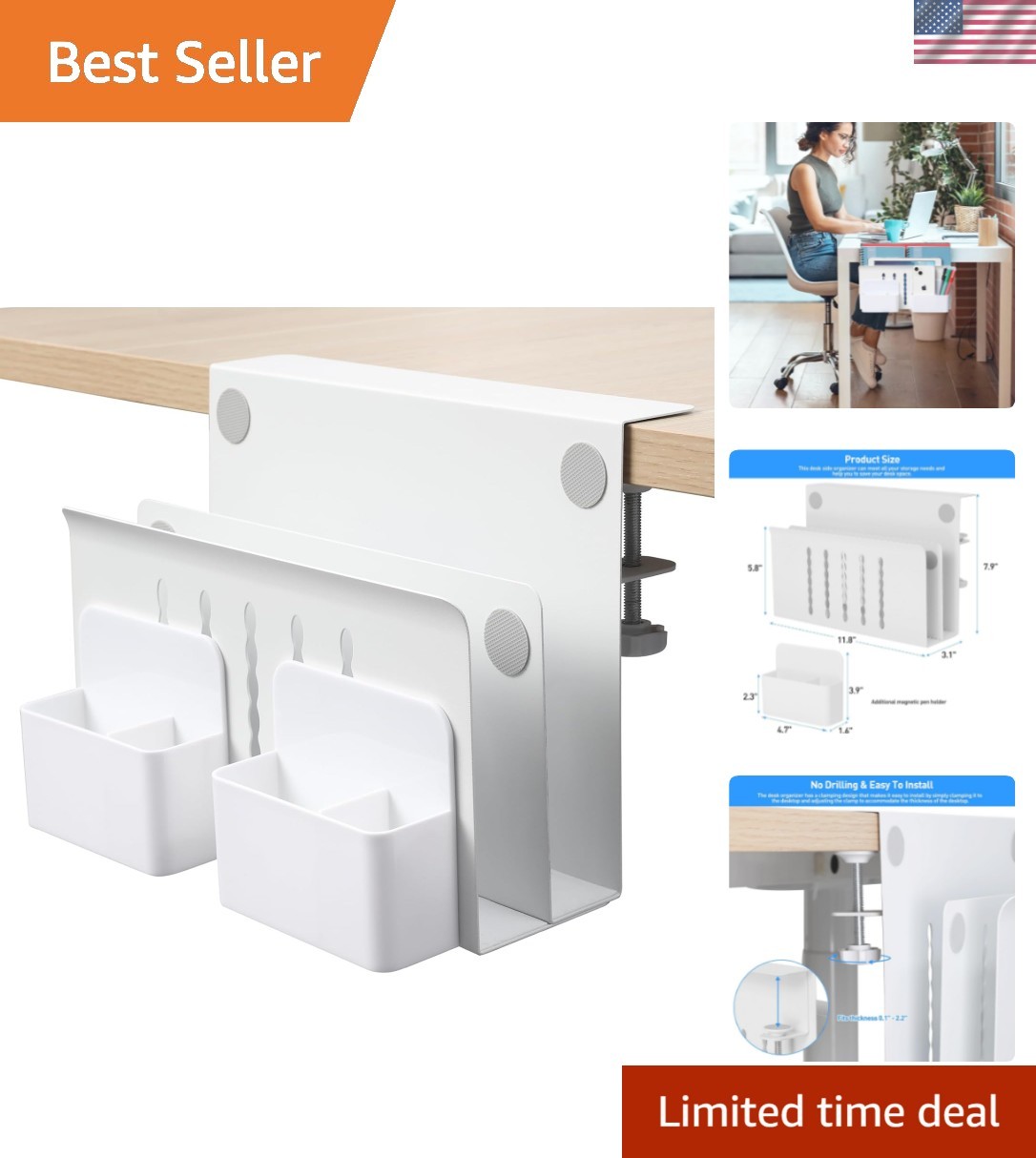 Desk Side Storage, Under Desk Laptop Mount, Table Side Hanging File Organizer...