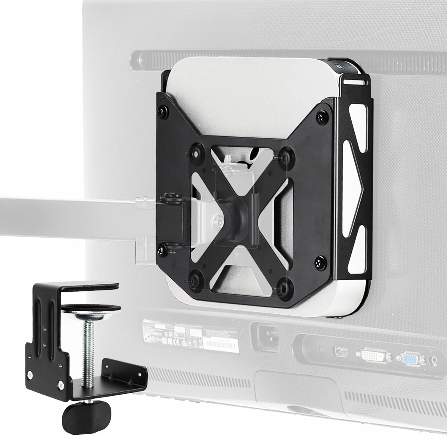 Behind Monitor VESA Mount Mac Mini 2010-2024 Desk Clamp CPU Holder Black