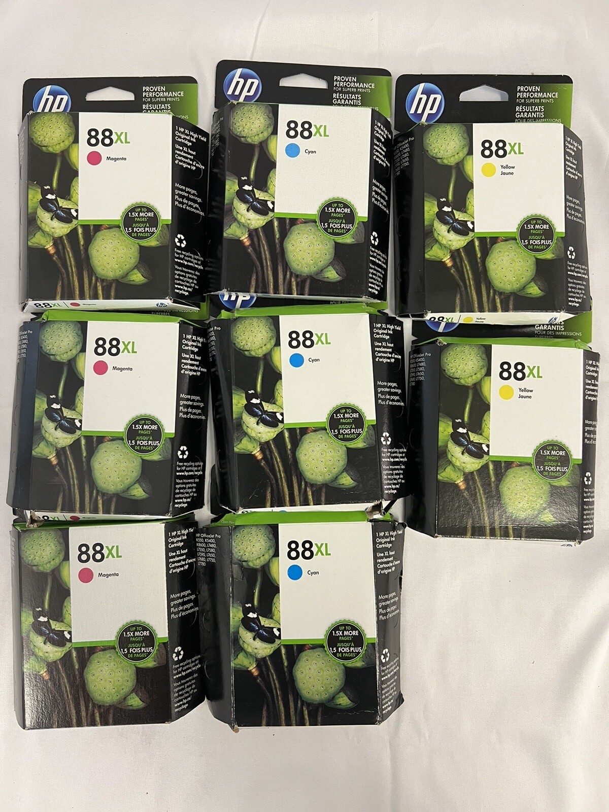 Lot Of 8 HP 88XL Cyan; Yellow; Magenta High Yield Original Ink Cartridge 2017-20