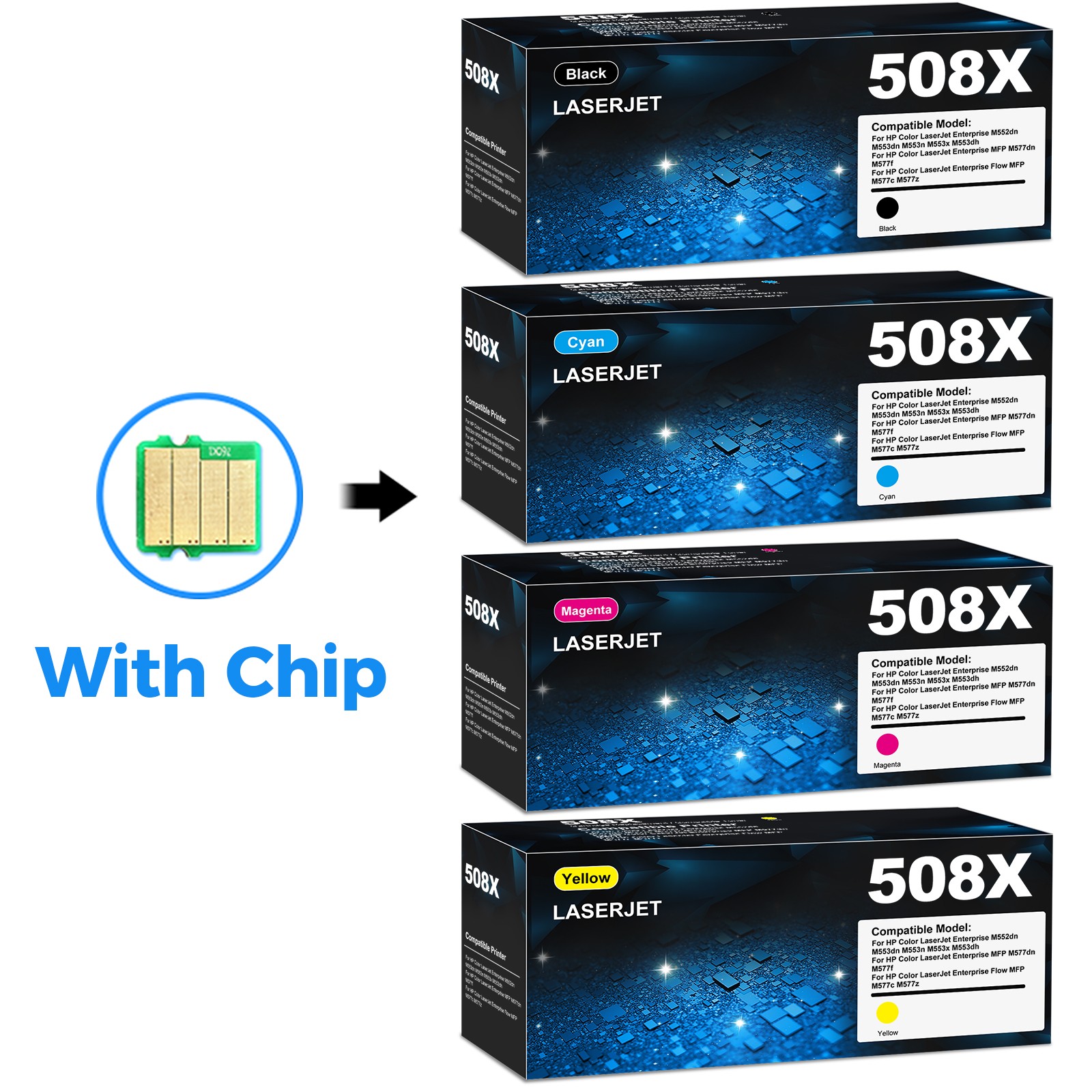 4PK Fit for HP 508X High Yield Toner Set CF360X-CF363X Black/Cyan/Yellow/Magenta