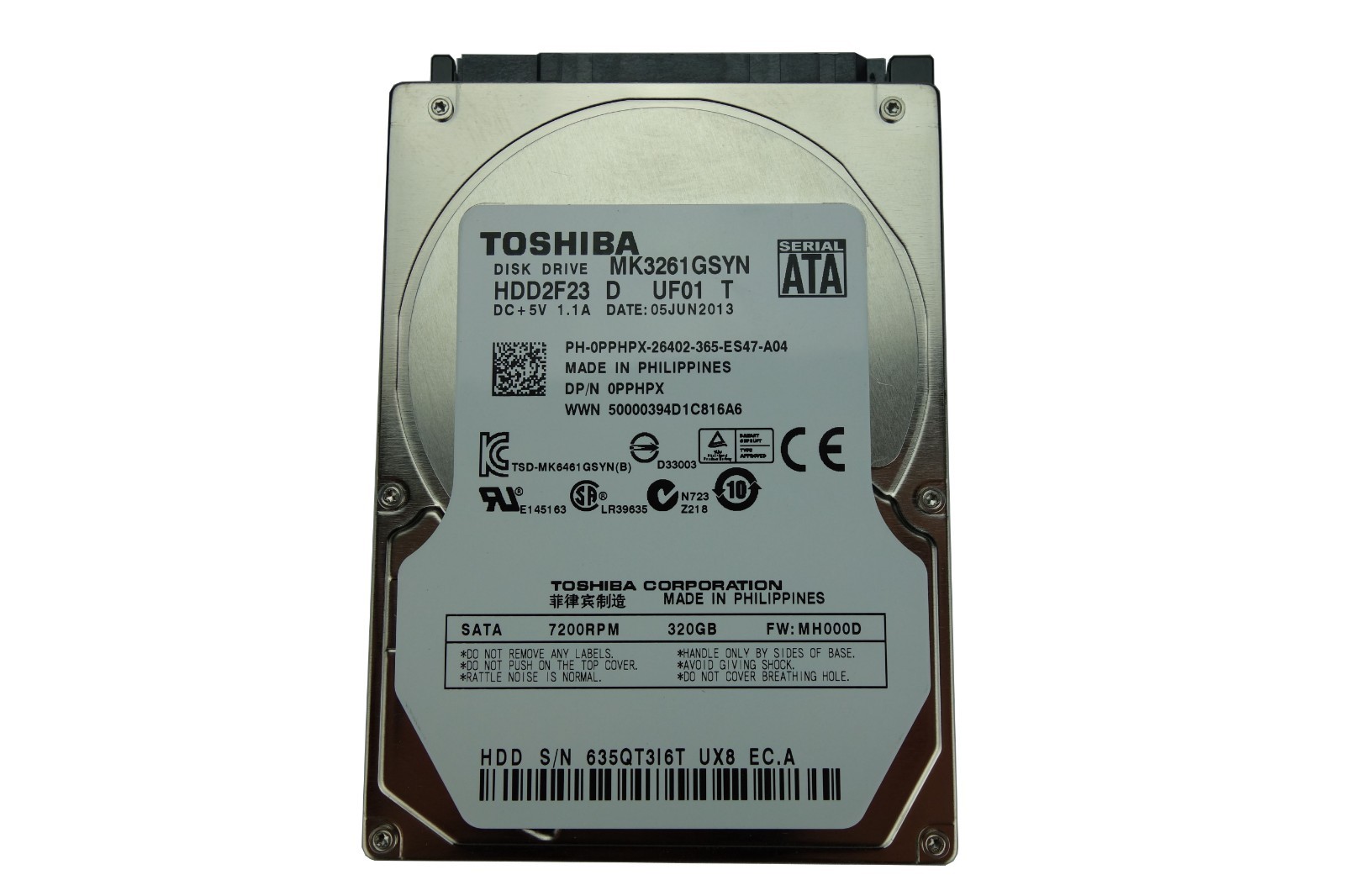 Dell 320GB 7.2K SATA 2.5" Laptop Hard Drive PPHPX